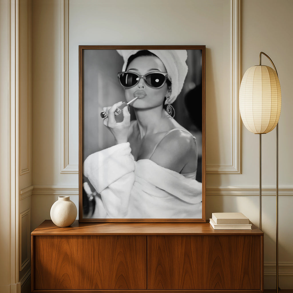 Glamorous Woman Art Print, Black White Fashion Poster, Cat Eye Sunglasses Wall Art