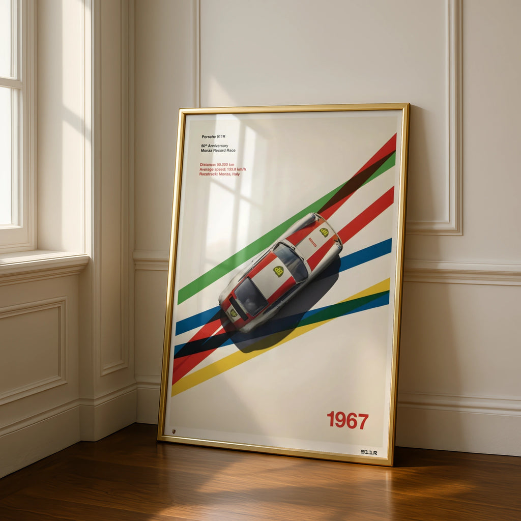 Porsche 911R 1967 Monza Race Poster, Classic Car Wall Art, Retro Racing Print