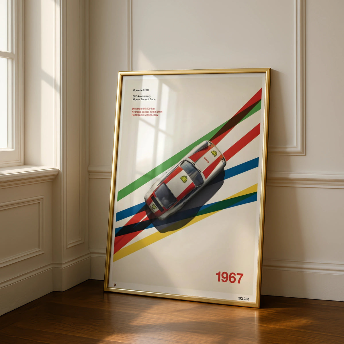 Porsche 911R 1967 Monza Race Poster, Classic Car Wall Art, Retro Racing Print