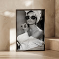 Glamorous Woman Art Print, Black White Fashion Poster, Cat Eye Sunglasses Wall Art