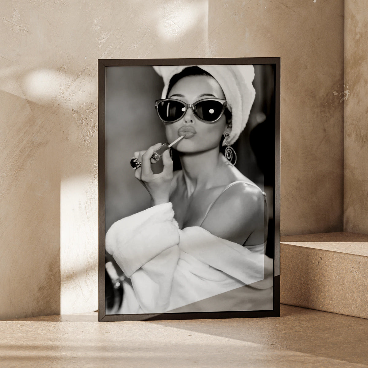 Glamorous Woman Art Print, Black White Fashion Poster, Cat Eye Sunglasses Wall Art