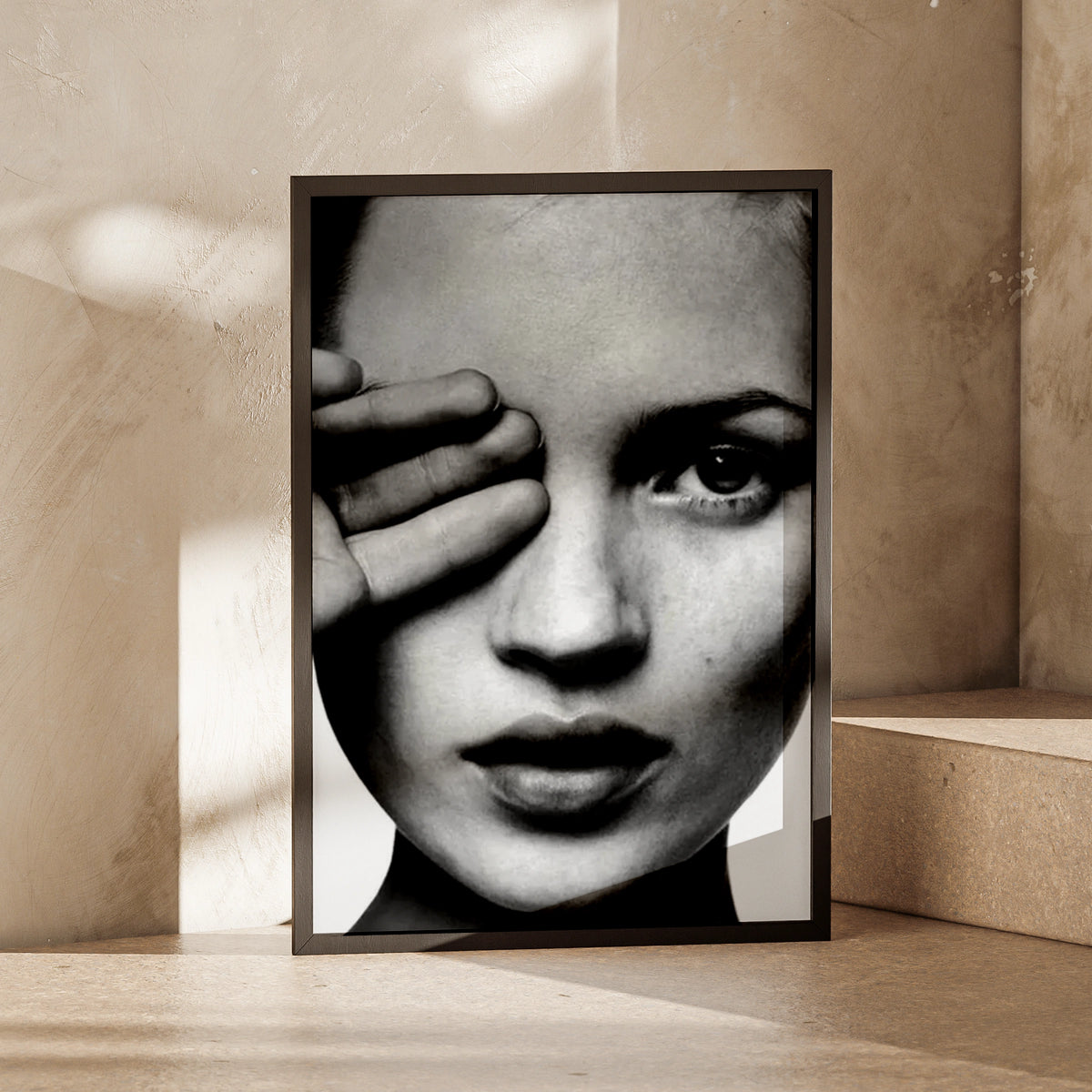 Black and White Portrait Poster, Fashion Face Print, Monochrome Wall Art, Edgy Model Photo Print