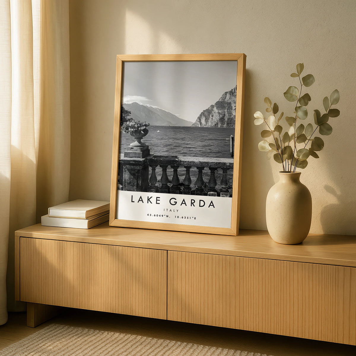 Lake Garda Print, Italy Black and White Travel Poster, Italian Lake Wall Art