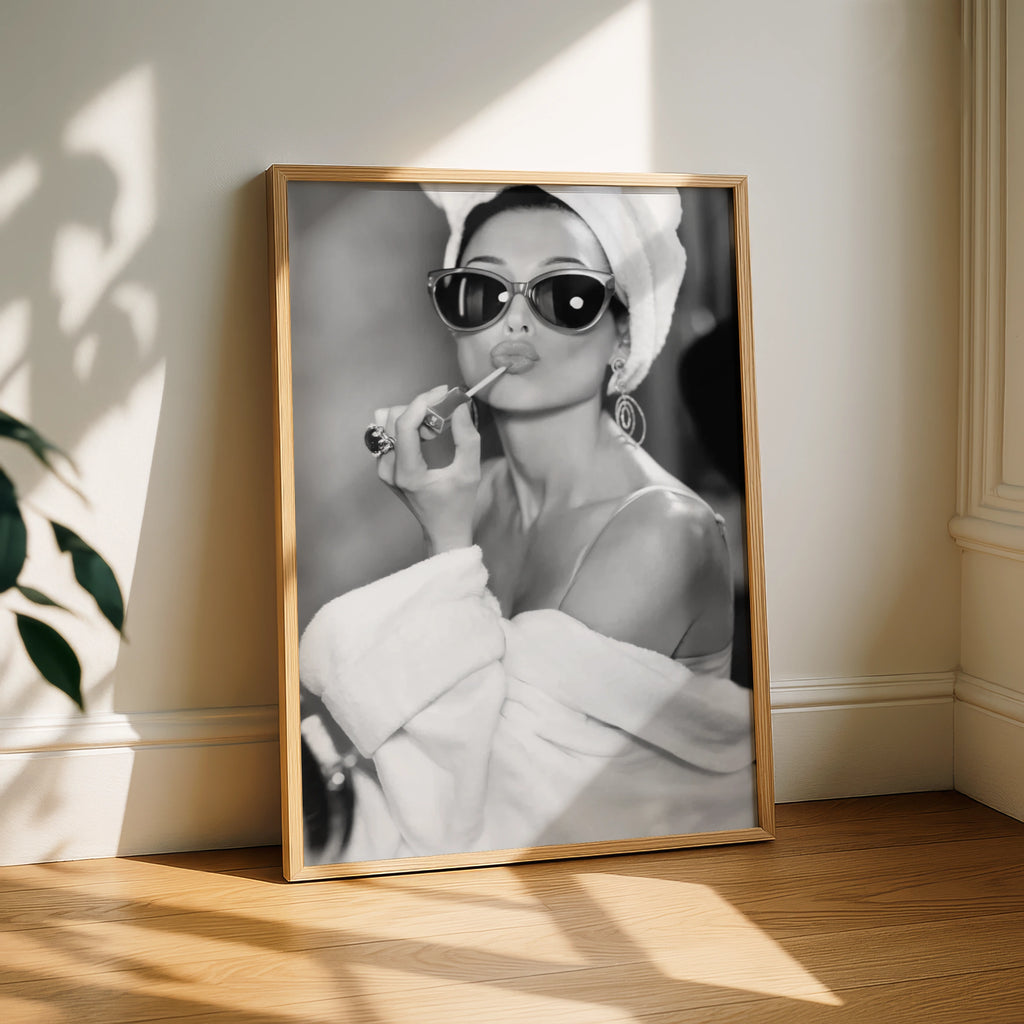 Glamorous Woman Art Print, Black White Fashion Poster, Cat Eye Sunglasses Wall Art