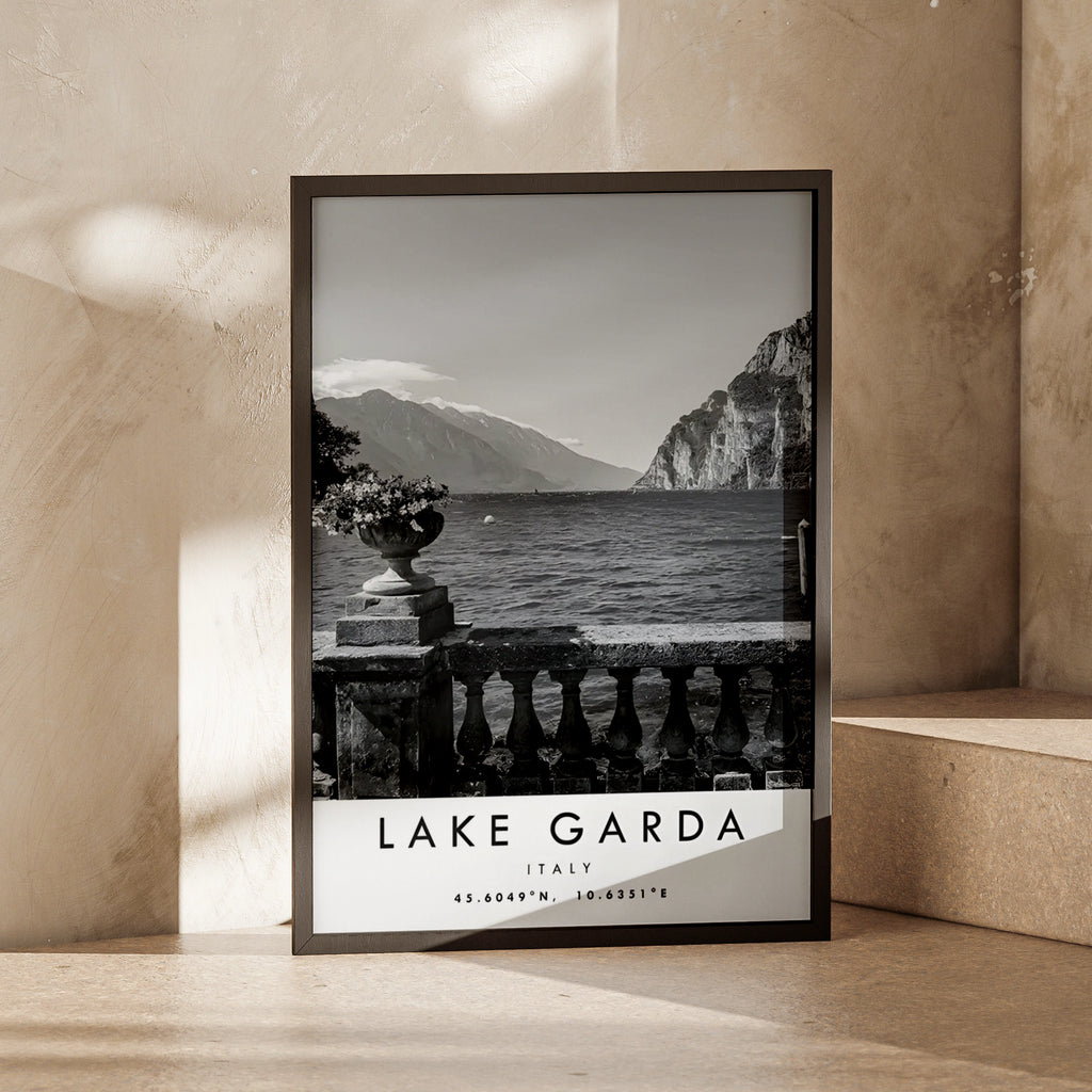 Lake Garda Print, Italy Black and White Travel Poster, Italian Lake Wall Art