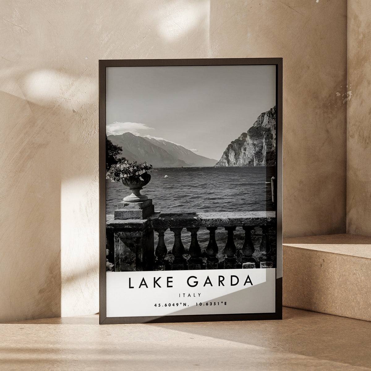 Lake Garda Print, Italy Black and White Travel Poster, Italian Lake Wall Art