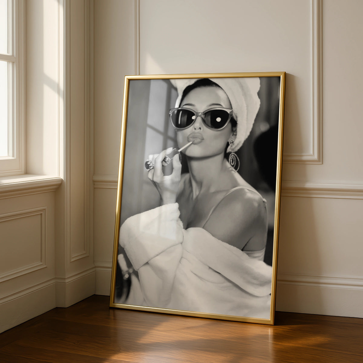 Glamorous Woman Art Print, Black White Fashion Poster, Cat Eye Sunglasses Wall Art