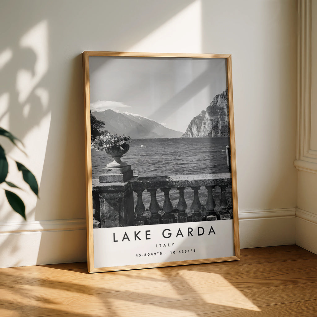 Lake Garda Print, Italy Black and White Travel Poster, Italian Lake Wall Art