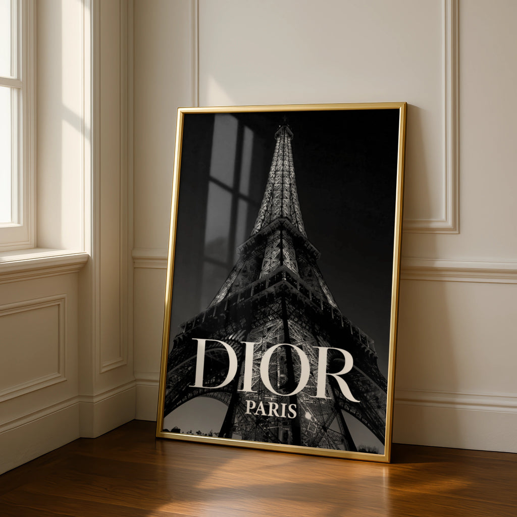 Paris Eiffel Tower Black White Poster, Luxury Fashion Wall Art, Chic Decor