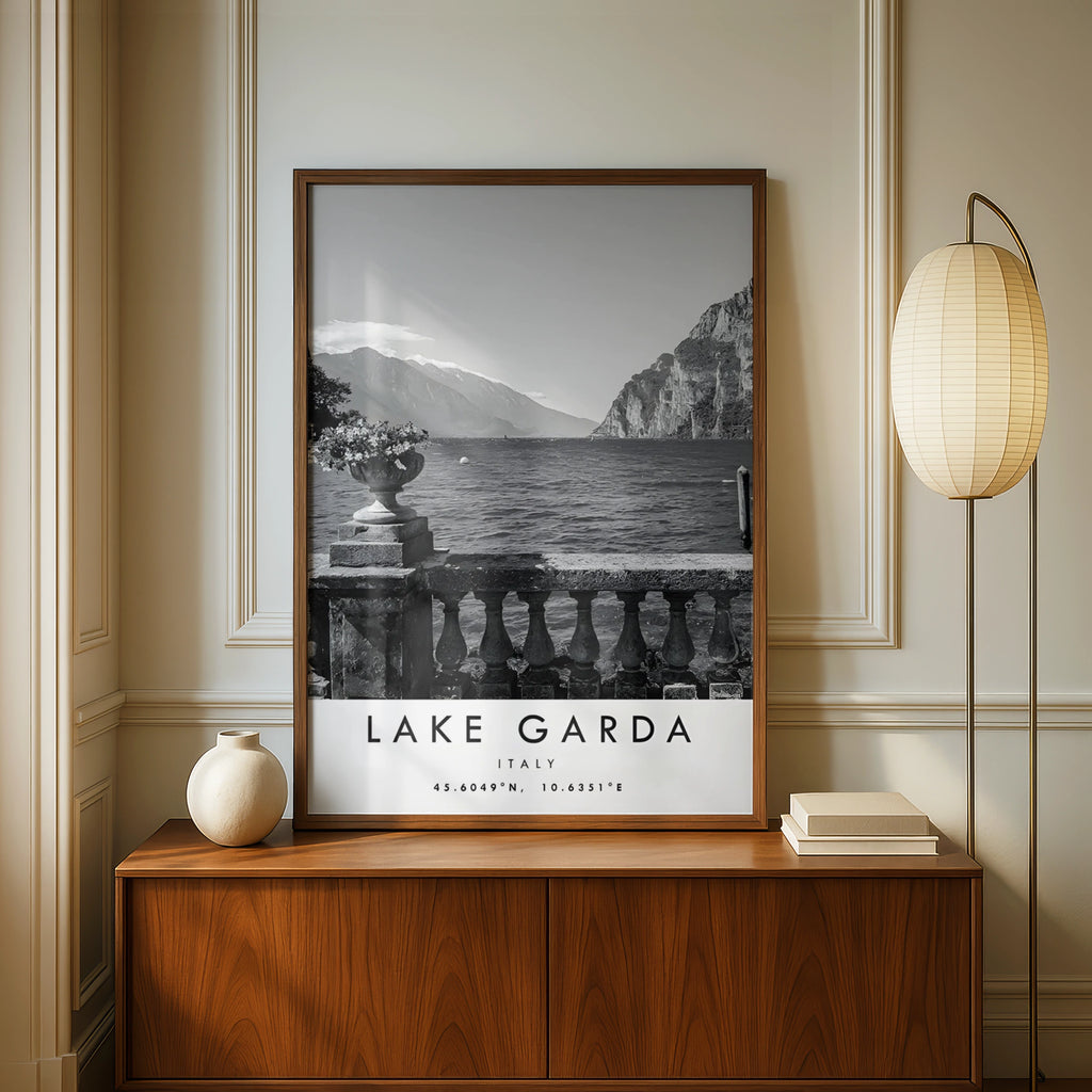 Lake Garda Print, Italy Black and White Travel Poster, Italian Lake Wall Art