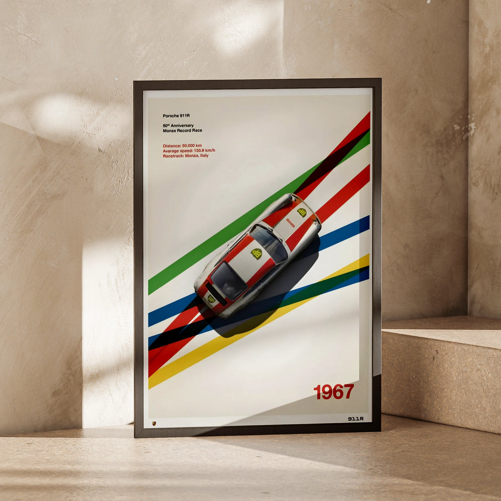 Porsche 911R 1967 Monza Race Poster, Classic Car Wall Art, Retro Racing Print