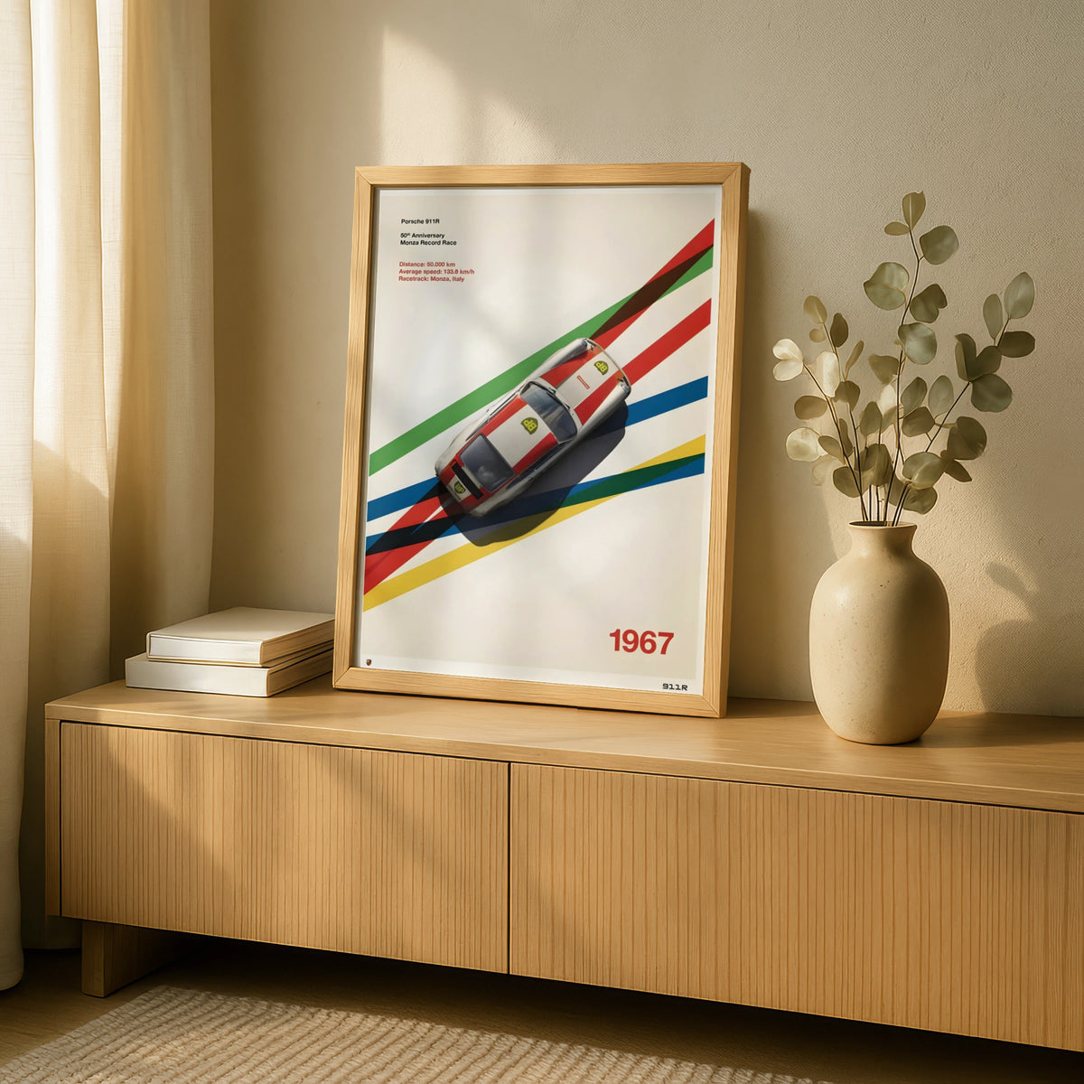 Porsche 911R 1967 Monza Race Poster, Classic Car Wall Art, Retro Racing Print