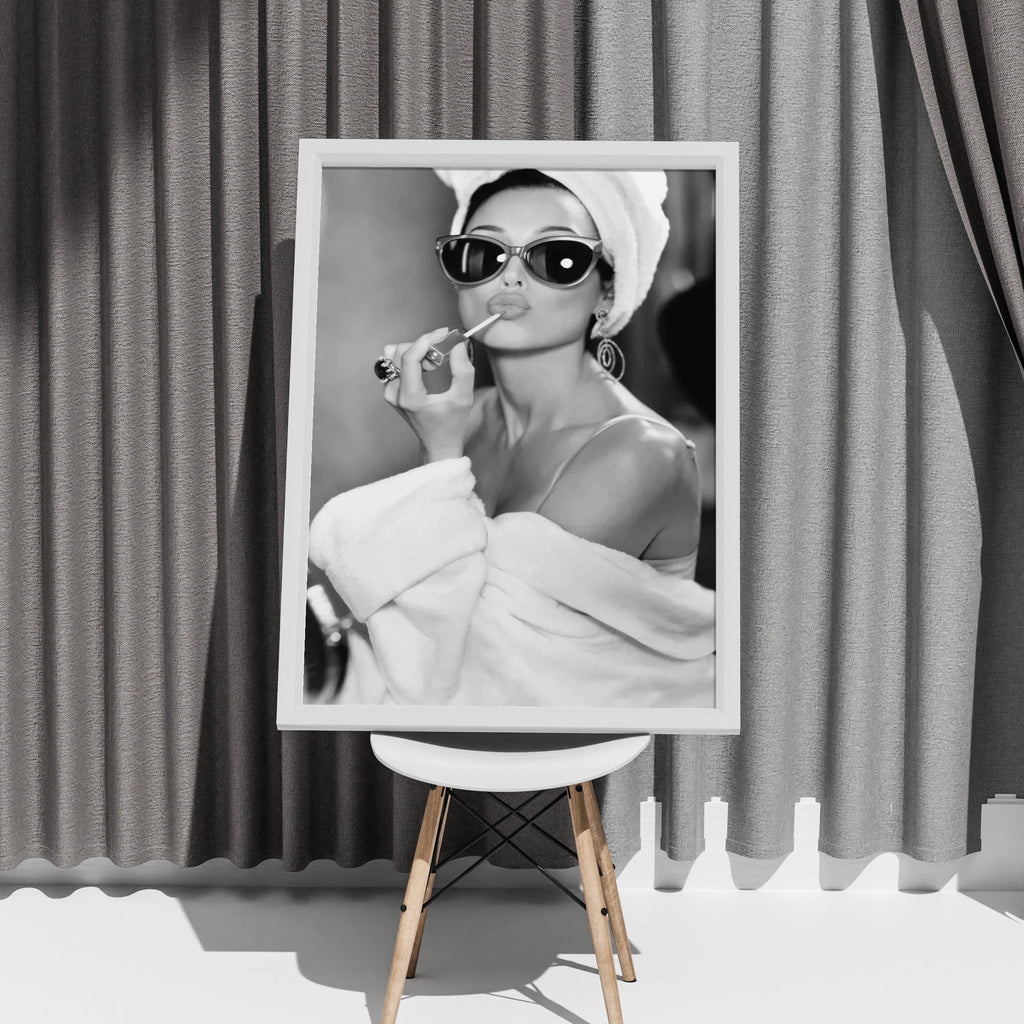 Glamorous Woman Art Print, Black White Fashion Poster, Cat Eye Sunglasses Wall Art