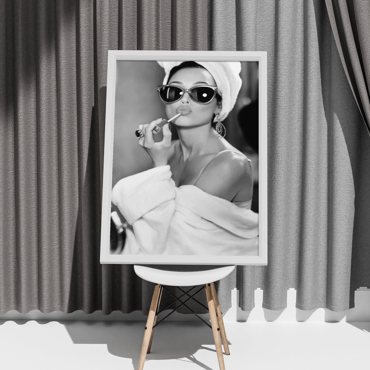 Glamorous Woman Art Print, Black White Fashion Poster, Cat Eye Sunglasses Wall Art