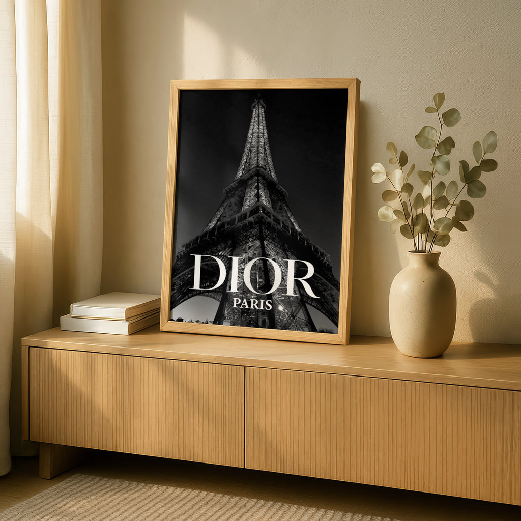 Paris Eiffel Tower Black White Poster, Luxury Fashion Wall Art, Chic Decor