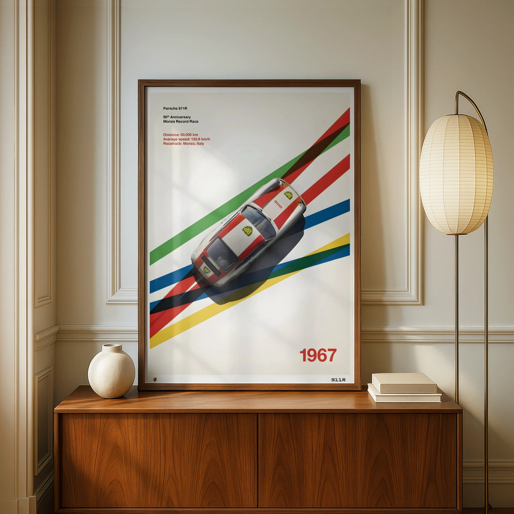 Porsche 911R 1967 Monza Race Poster, Classic Car Wall Art, Retro Racing Print