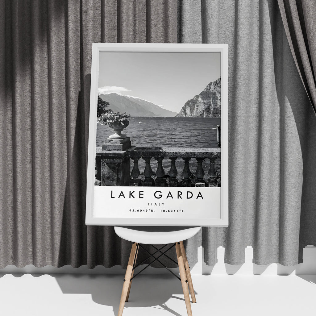 Lake Garda Print, Italy Black and White Travel Poster, Italian Lake Wall Art