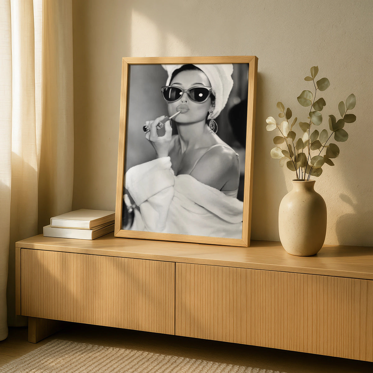 Glamorous Woman Art Print, Black White Fashion Poster, Cat Eye Sunglasses Wall Art