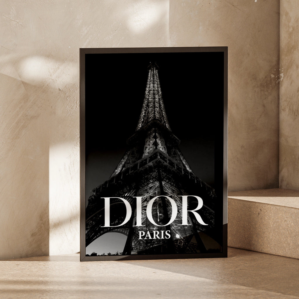 Paris Eiffel Tower Black White Poster, Luxury Fashion Wall Art, Chic Decor
