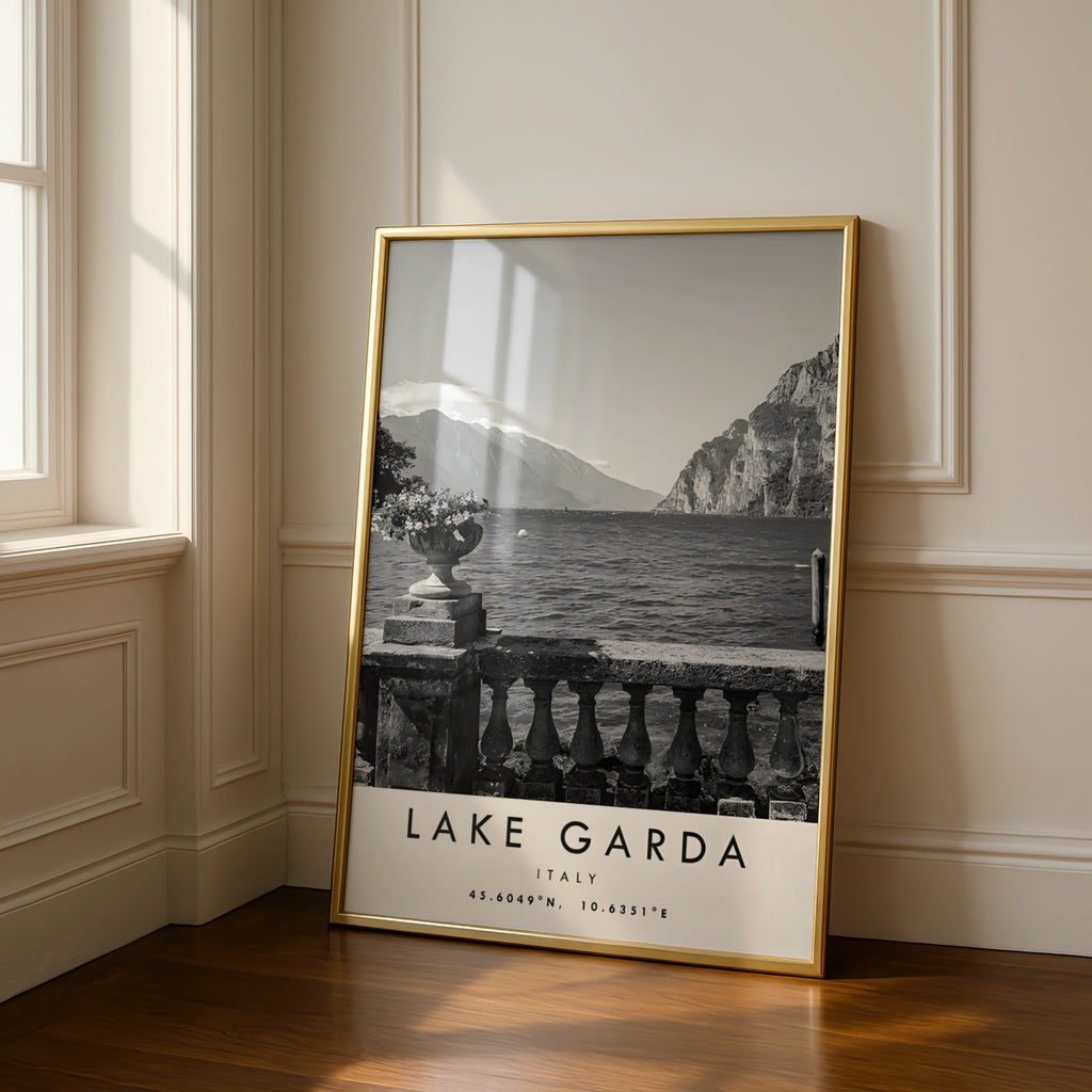 Lake Garda Print, Italy Black and White Travel Poster, Italian Lake Wall Art