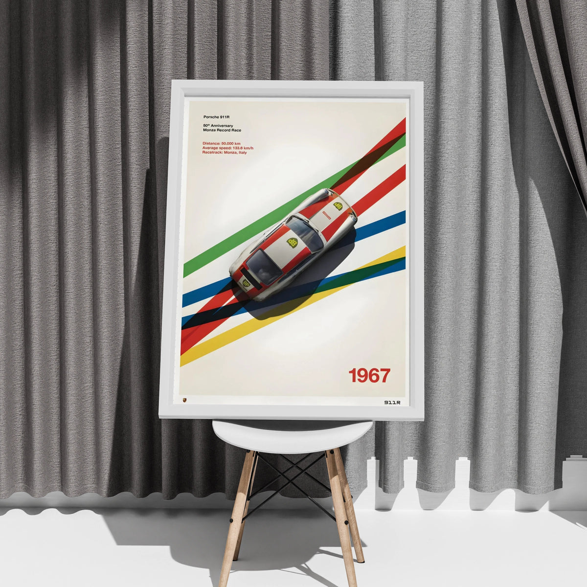 Porsche 911R 1967 Monza Race Poster, Classic Car Wall Art, Retro Racing Print