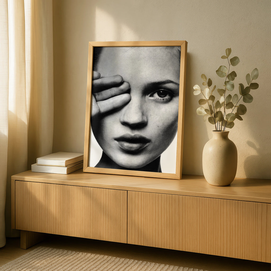 Black and White Portrait Poster, Fashion Face Print, Monochrome Wall Art, Edgy Model Photo Print