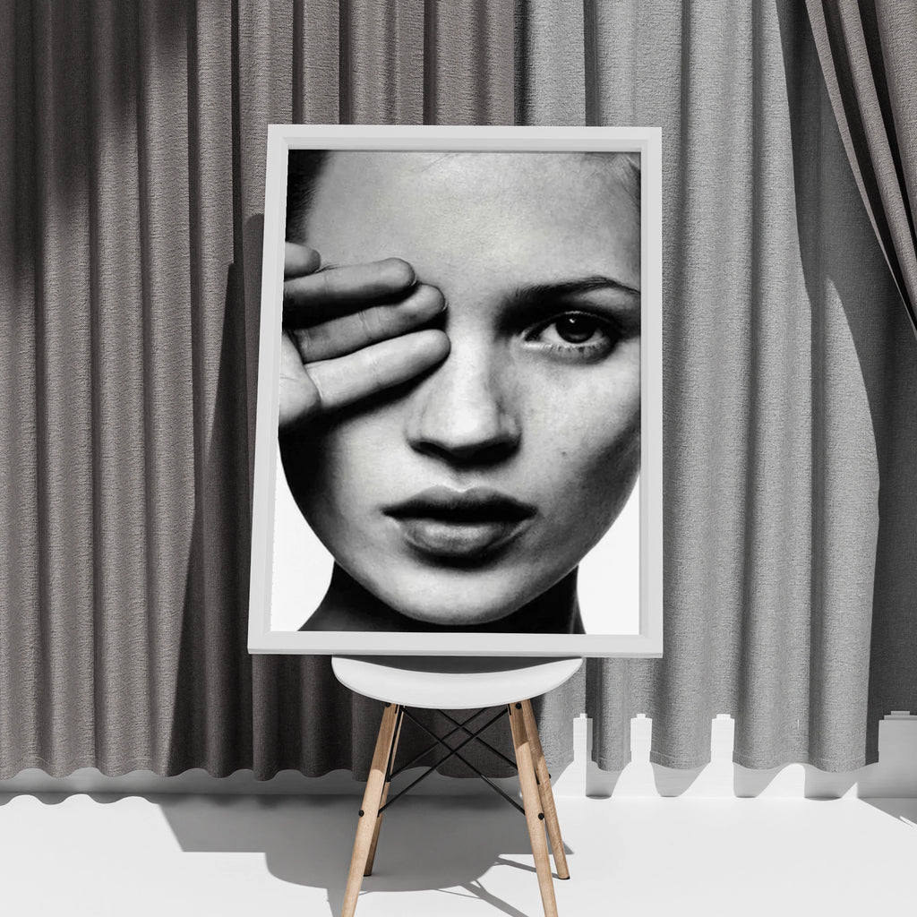 Black and White Portrait Poster, Fashion Face Print, Monochrome Wall Art, Edgy Model Photo Print