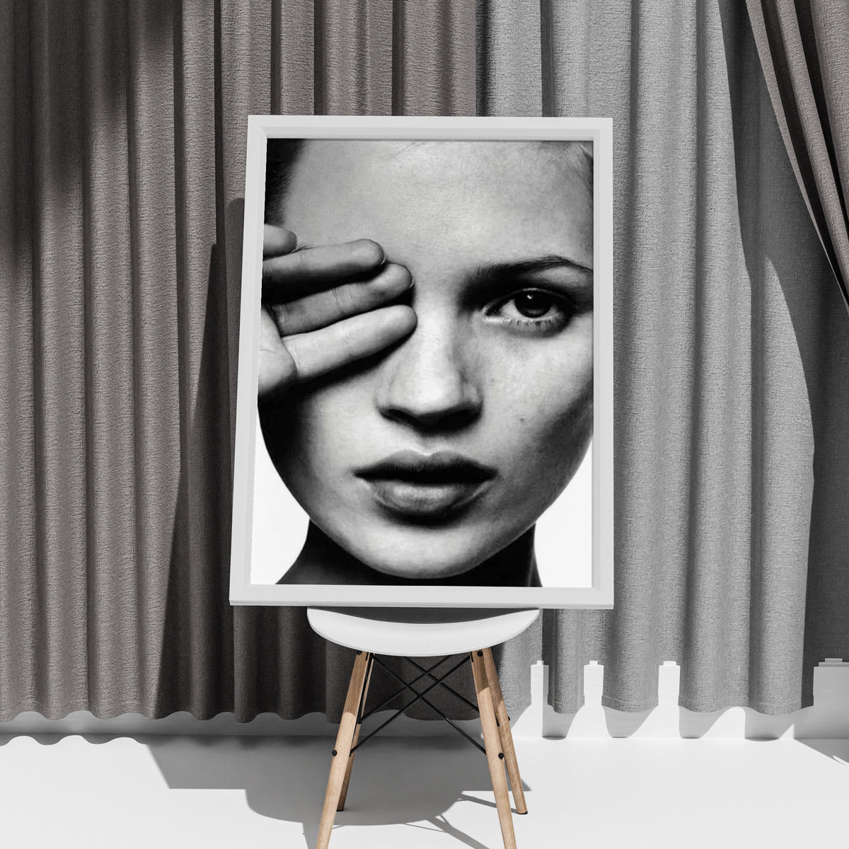 Black and White Portrait Poster, Fashion Face Print, Monochrome Wall Art, Edgy Model Photo Print