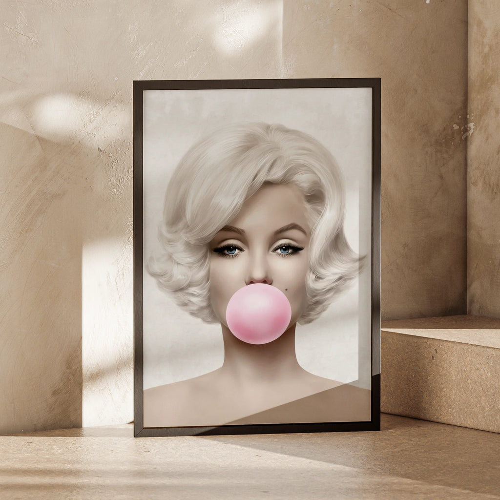 Marilyn Monroe Pink Bubble Gum Pop Art Print, Retro Hollywood Glam Wall Art Poster