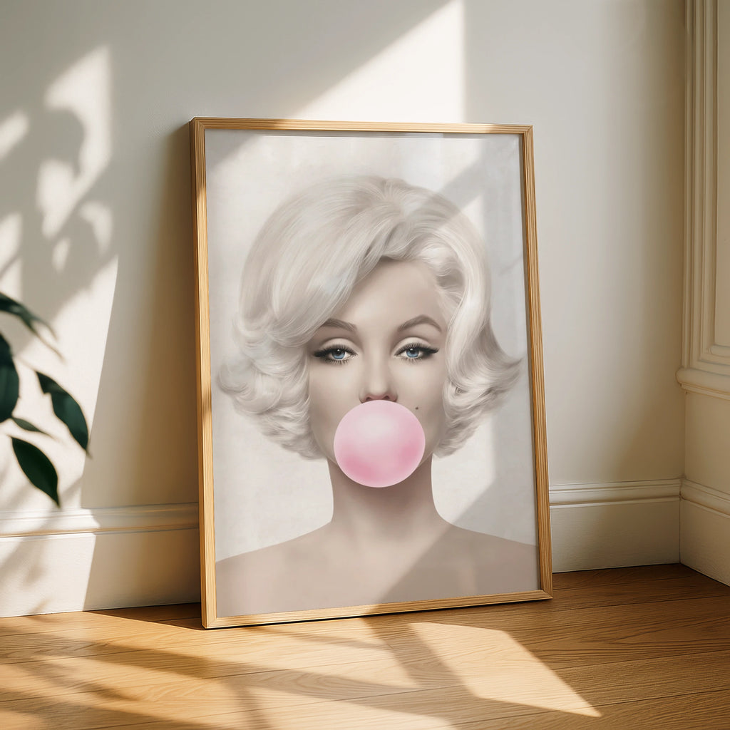Marilyn Monroe Pink Bubble Gum Pop Art Print, Retro Hollywood Glam Wall Art Poster