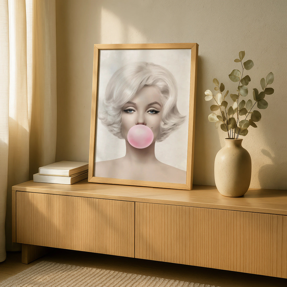 Marilyn Monroe Pink Bubble Gum Pop Art Print, Retro Hollywood Glam Wall Art Poster
