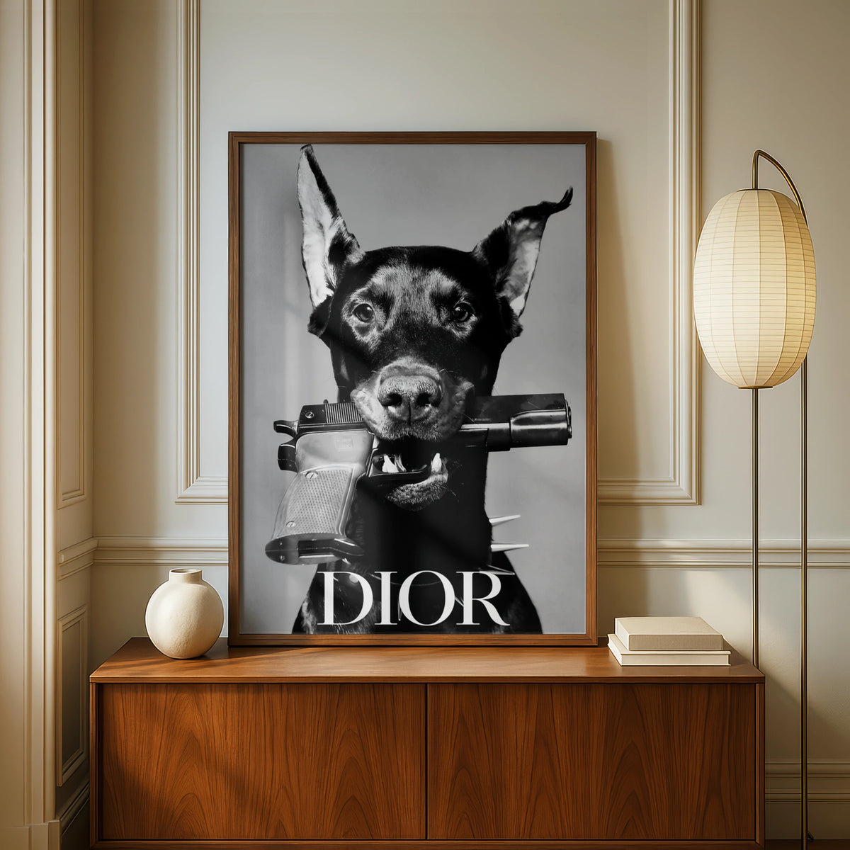 Doberman Dog Black White Photo Poster, Edgy Fashion Art Print, Bold Wall Decor