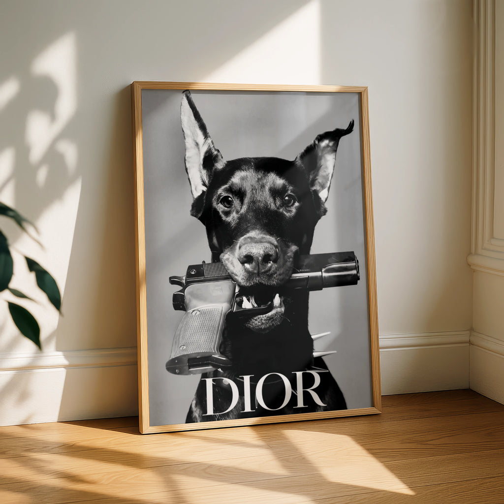 Doberman Dog Black White Photo Poster, Edgy Fashion Art Print, Bold Wall Decor