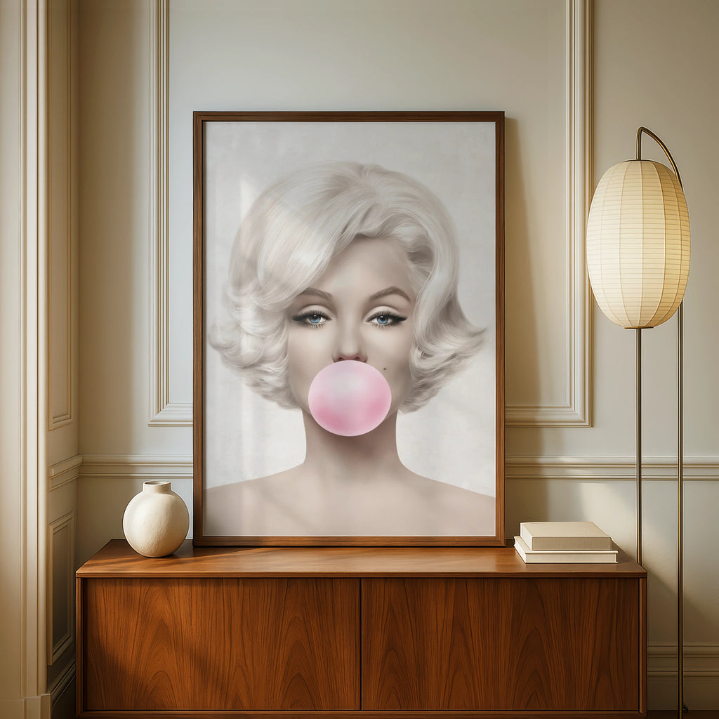 Marilyn Monroe Pink Bubble Gum Pop Art Print, Retro Hollywood Glam Wall Art Poster