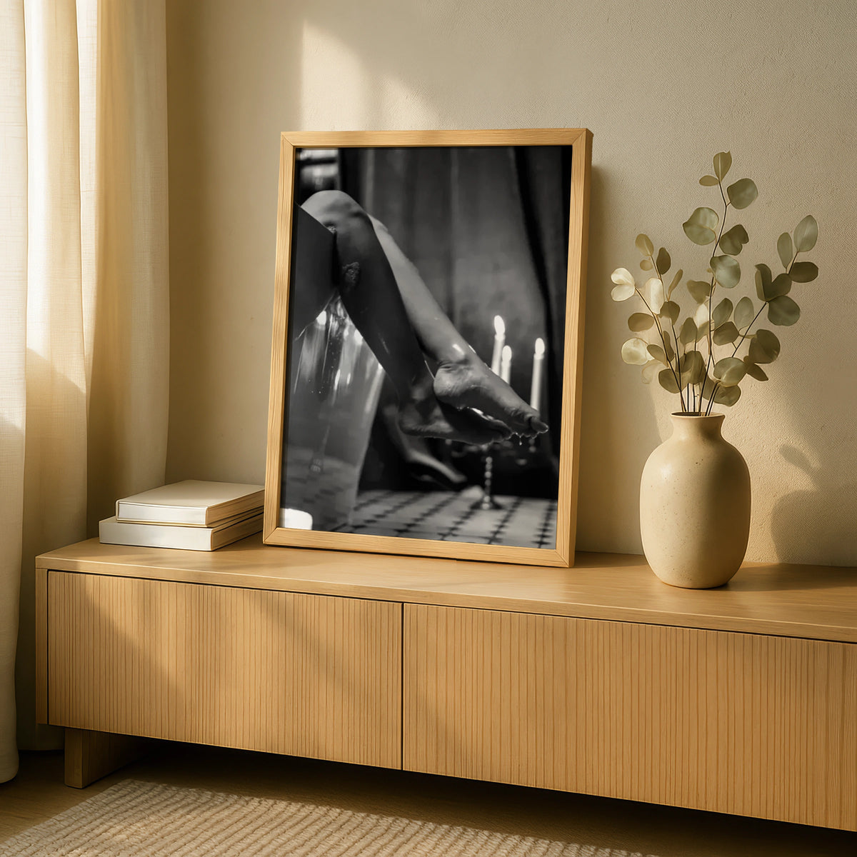 Black White Feminine Bath Art Print, Candle Mood Poster, Moody Boudoir Wall Decor