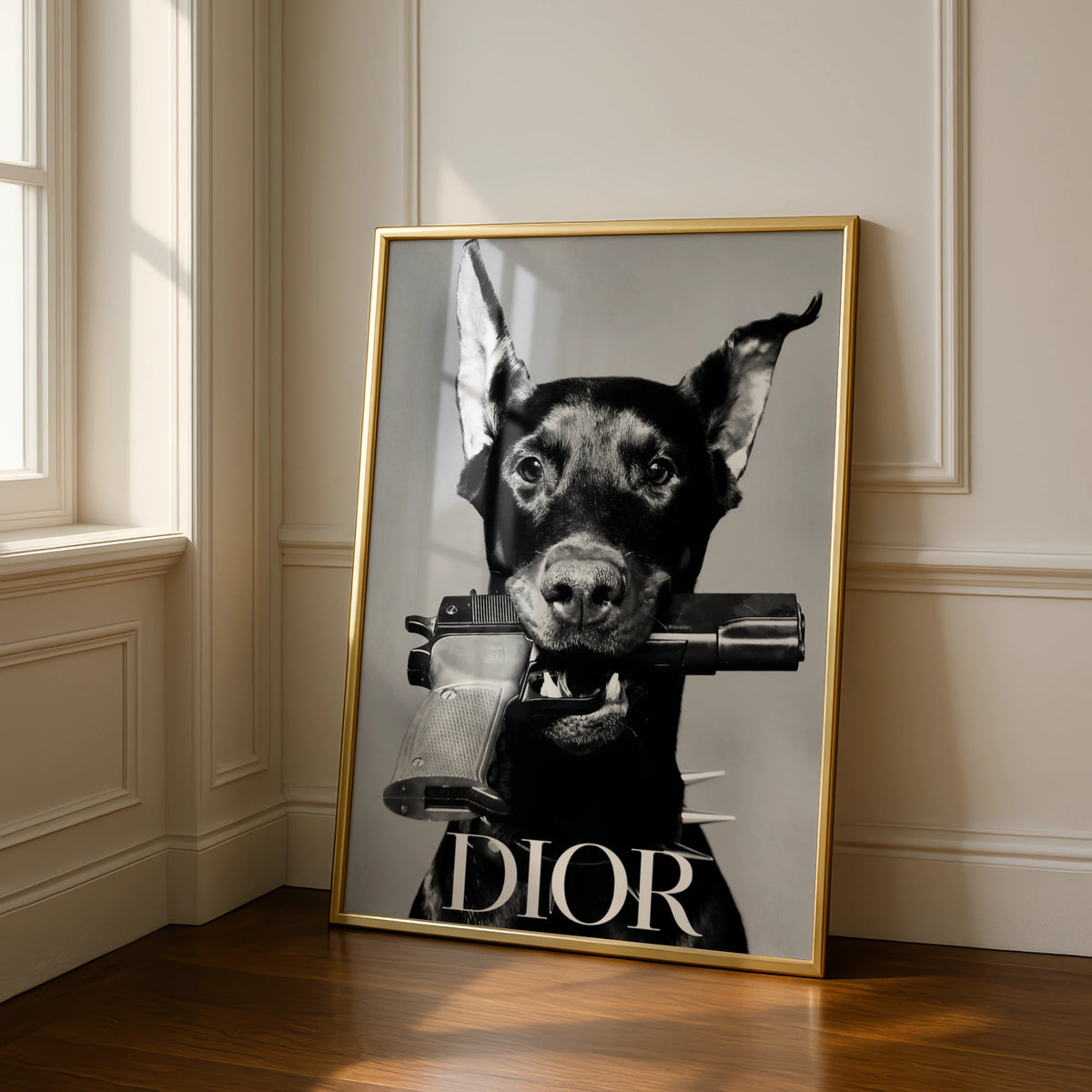 Doberman Dog Black White Photo Poster, Edgy Fashion Art Print, Bold Wall Decor