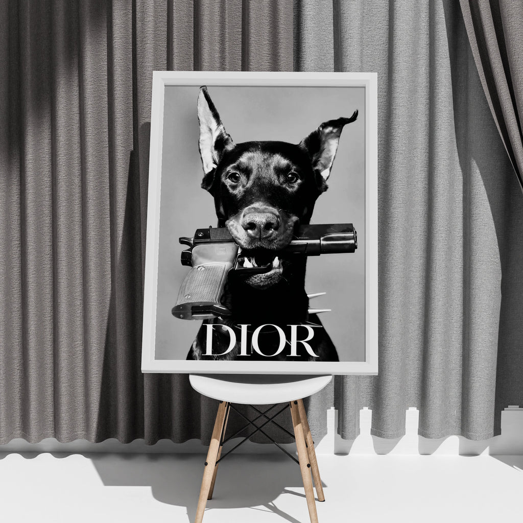 Doberman Dog Black White Photo Poster, Edgy Fashion Art Print, Bold Wall Decor