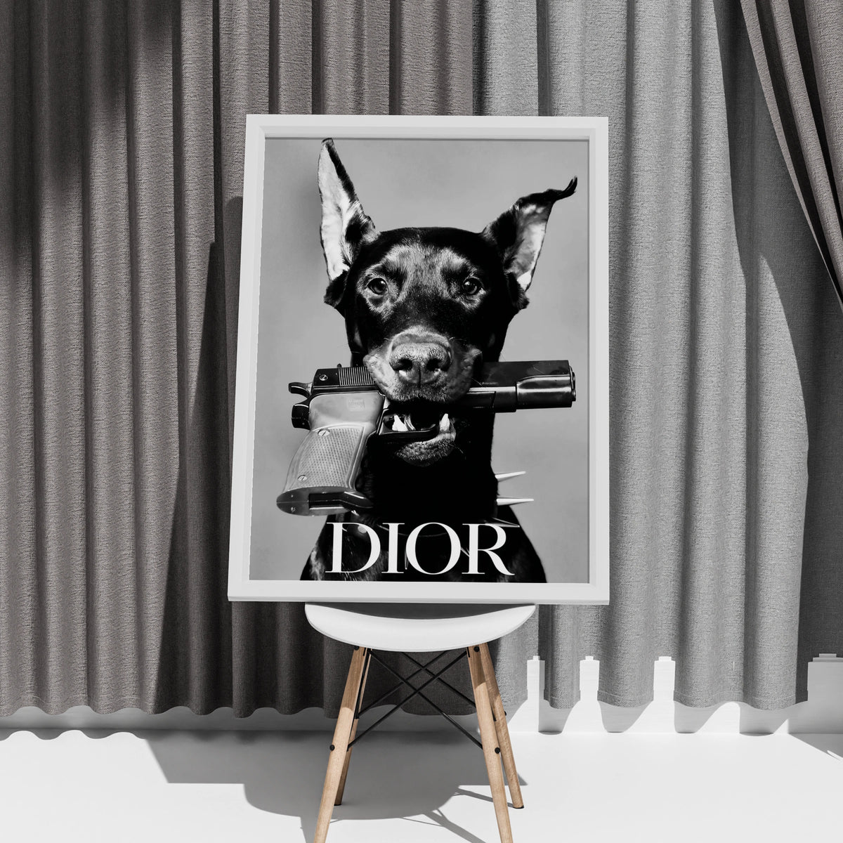 Doberman Dog Black White Photo Poster, Edgy Fashion Art Print, Bold Wall Decor