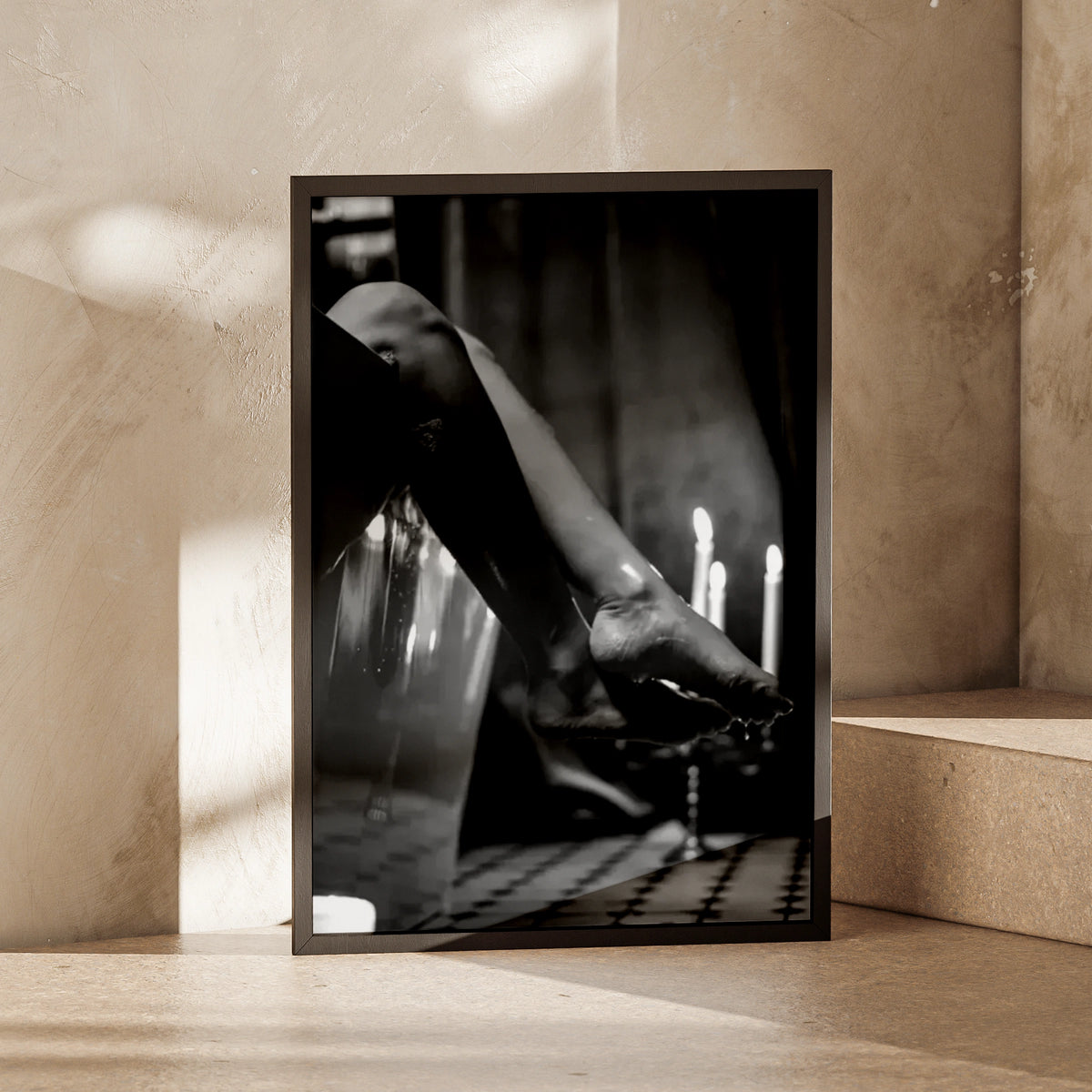 Black White Feminine Bath Art Print, Candle Mood Poster, Moody Boudoir Wall Decor