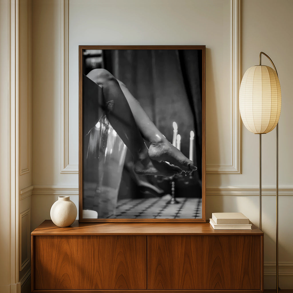 Black White Feminine Bath Art Print, Candle Mood Poster, Moody Boudoir Wall Decor