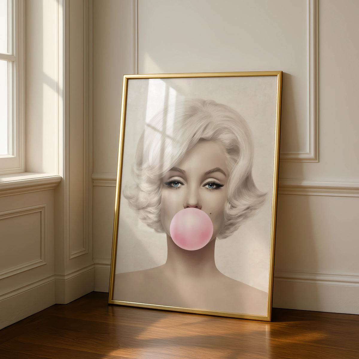 Marilyn Monroe Pink Bubble Gum Pop Art Print, Retro Hollywood Glam Wall Art Poster