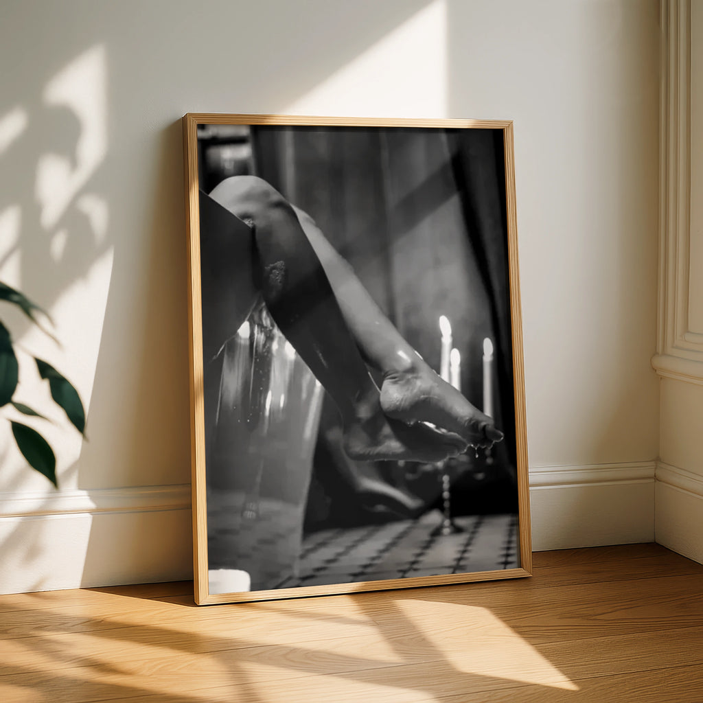 Black White Feminine Bath Art Print, Candle Mood Poster, Moody Boudoir Wall Decor