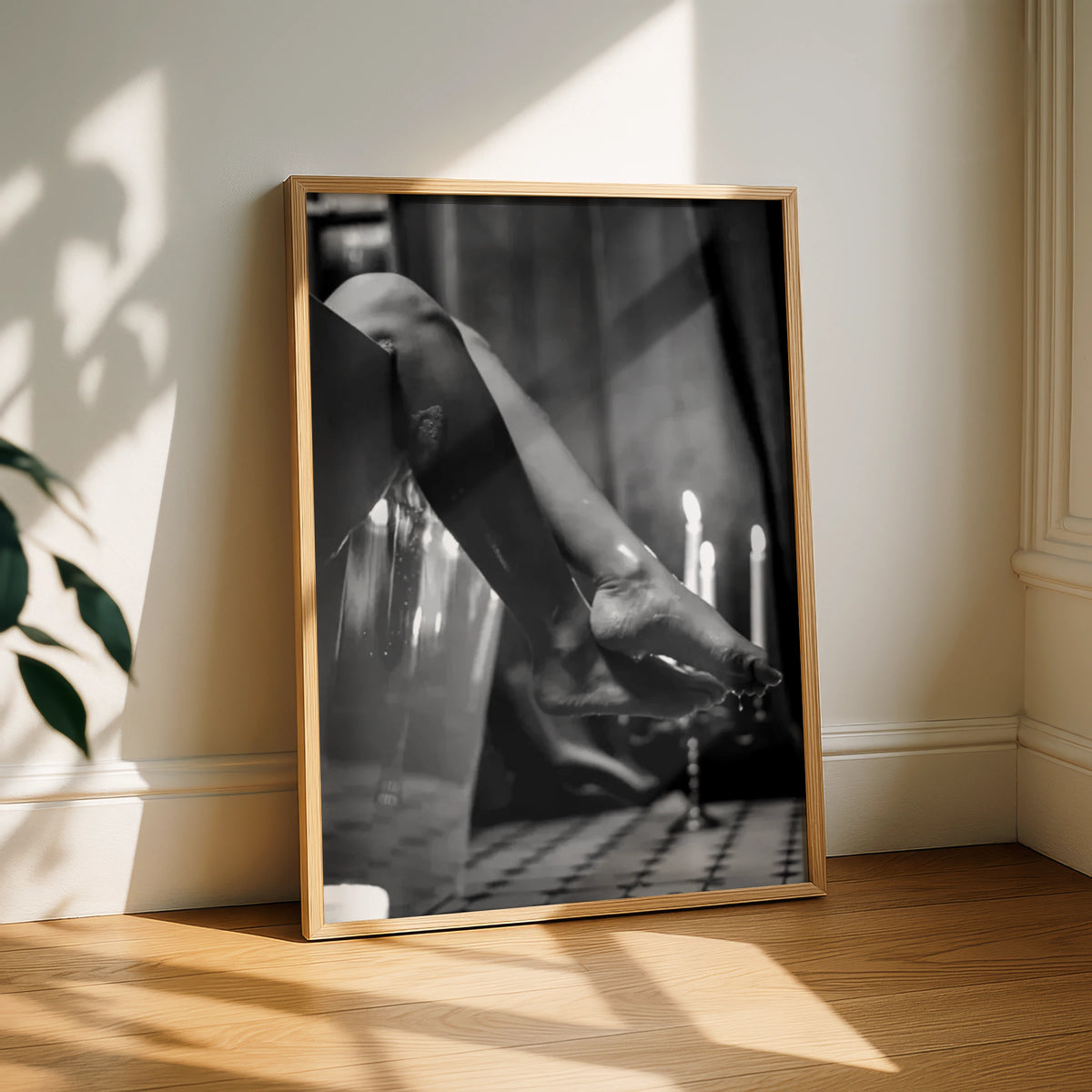 Black White Feminine Bath Art Print, Candle Mood Poster, Moody Boudoir Wall Decor