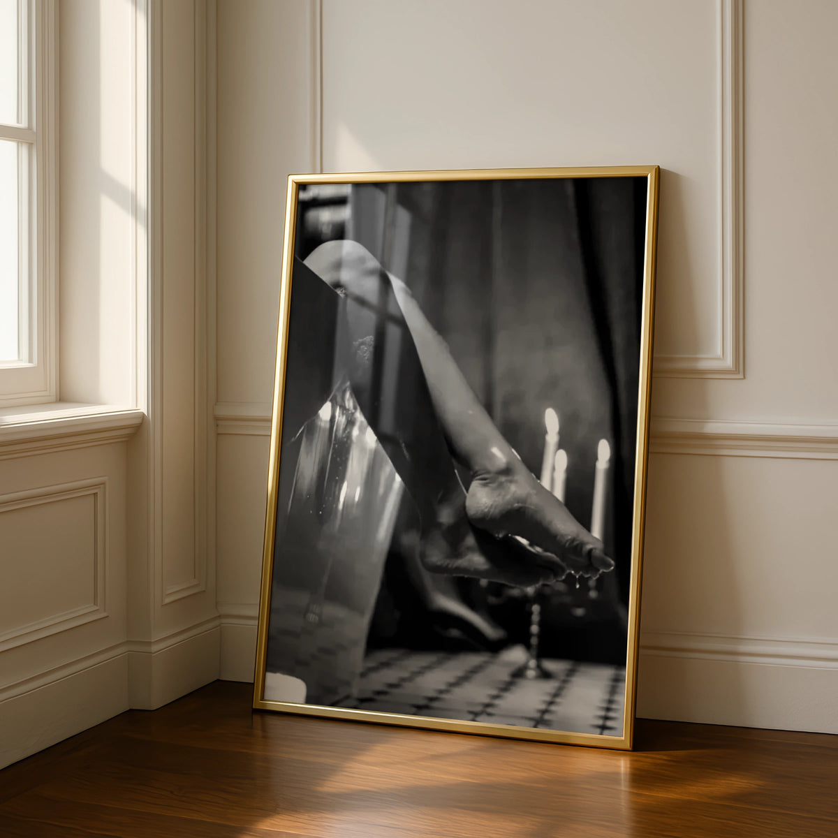 Black White Feminine Bath Art Print, Candle Mood Poster, Moody Boudoir Wall Decor