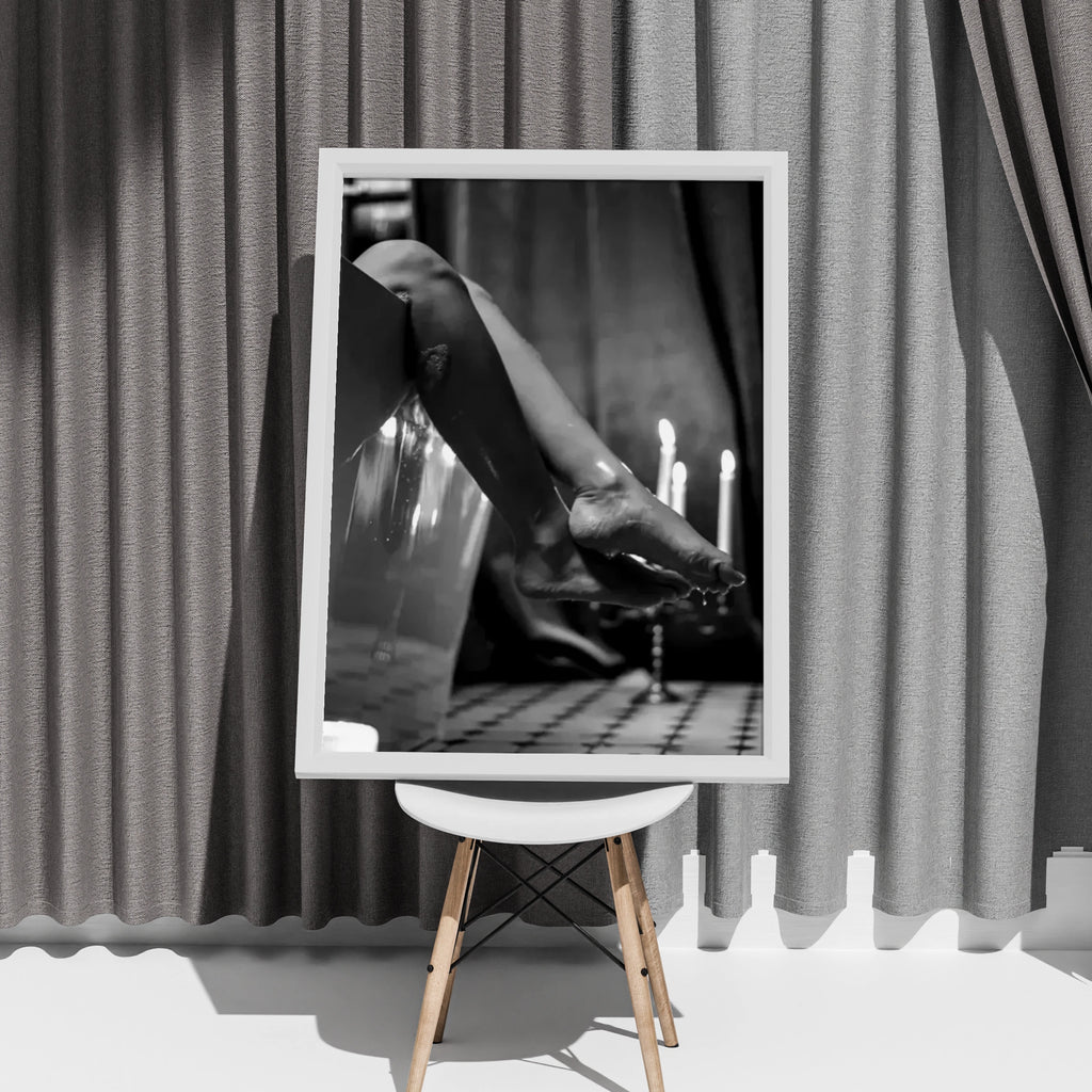 Black White Feminine Bath Art Print, Candle Mood Poster, Moody Boudoir Wall Decor