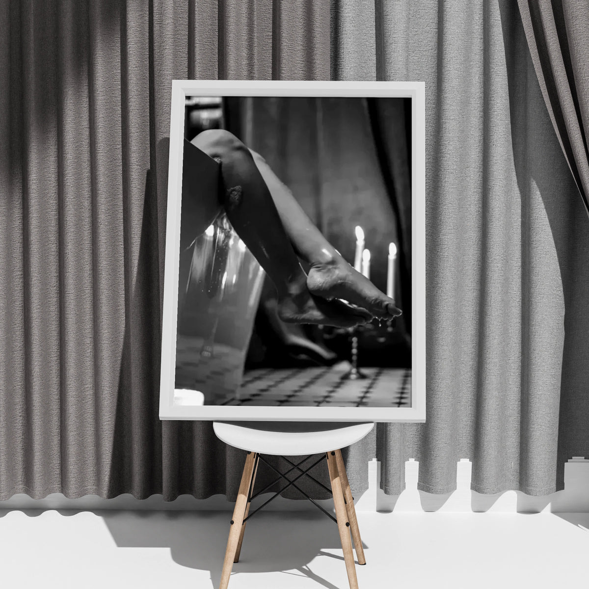 Black White Feminine Bath Art Print, Candle Mood Poster, Moody Boudoir Wall Decor