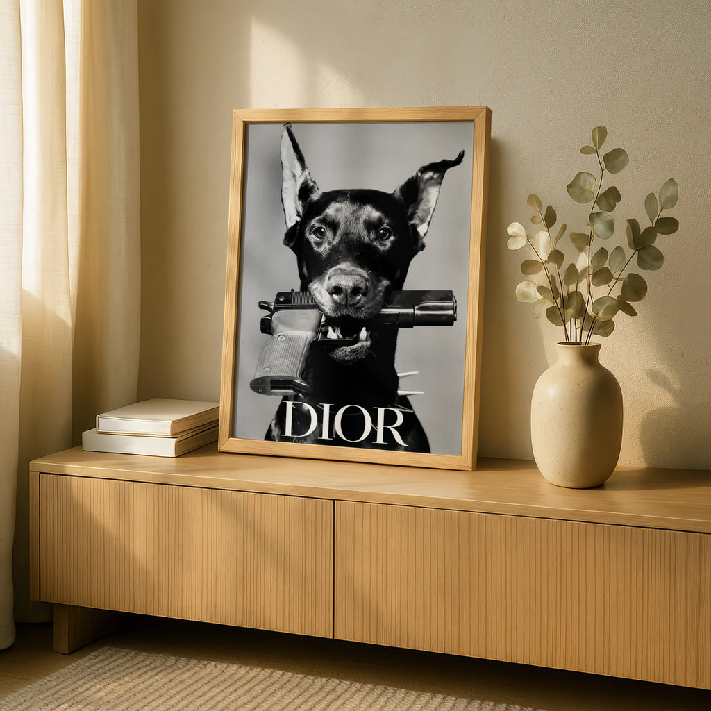 Doberman Dog Black White Photo Poster, Edgy Fashion Art Print, Bold Wall Decor