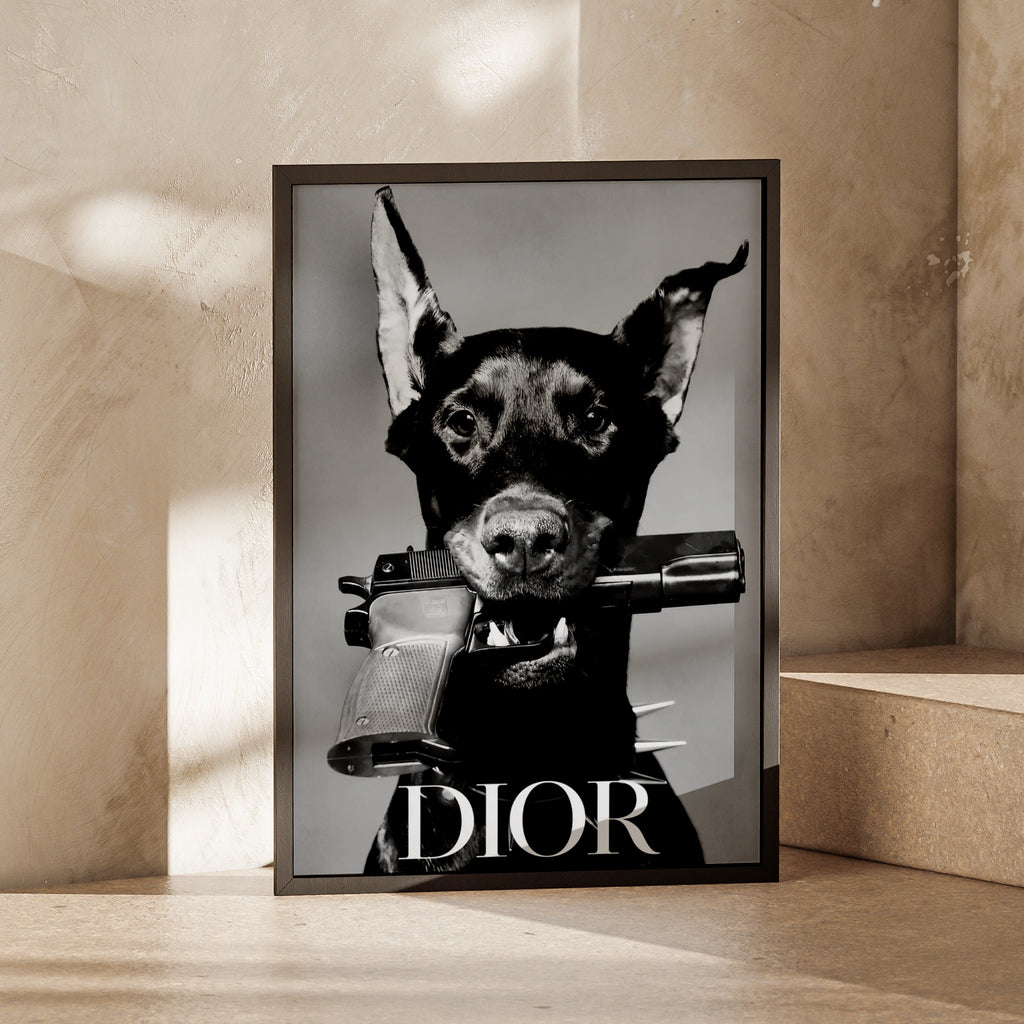 Doberman Dog Black White Photo Poster, Edgy Fashion Art Print, Bold Wall Decor