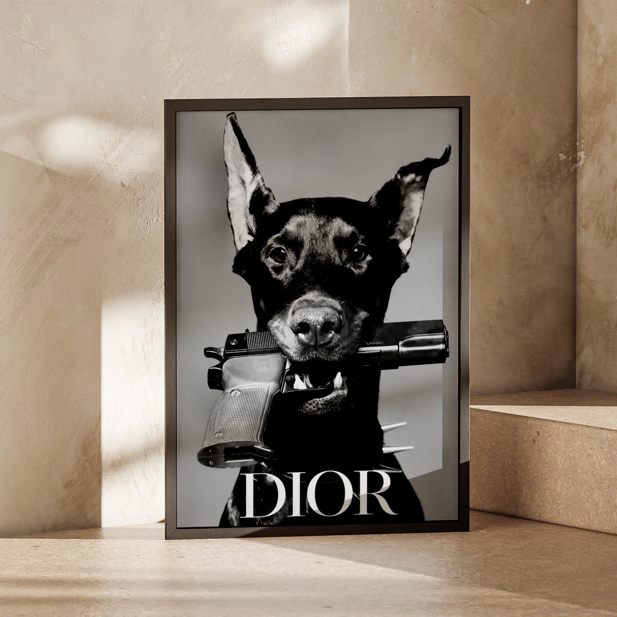 Doberman Dog Black White Photo Poster, Edgy Fashion Art Print, Bold Wall Decor