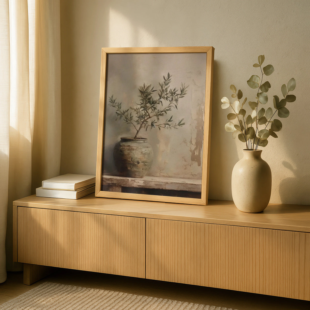 Olive Tree Art Print, Rustic Botanical Poster, Neutral Earthy Tones, Vintage Still Life Wall Art